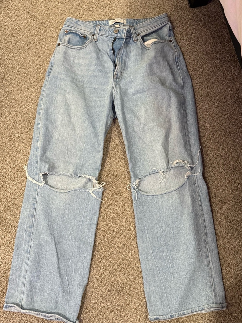 Abercrombie & Fitch Light Blue Ripped Straight-Leg Jeans